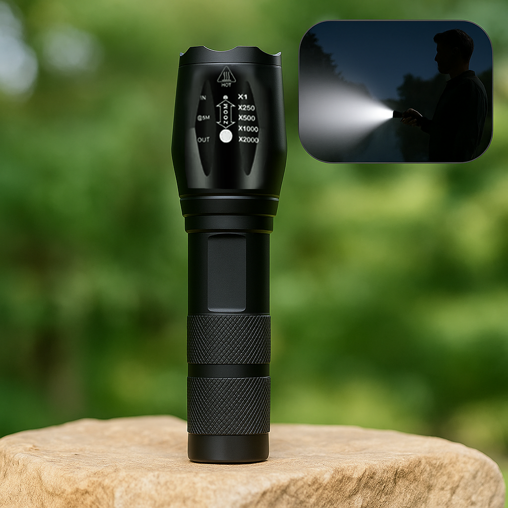 NightCore – Militärische LED Taschenlampe | Ultrahell, Zoom & USB-Aufladung | Für Notfälle, Outdoor & Nachtpatrouillen