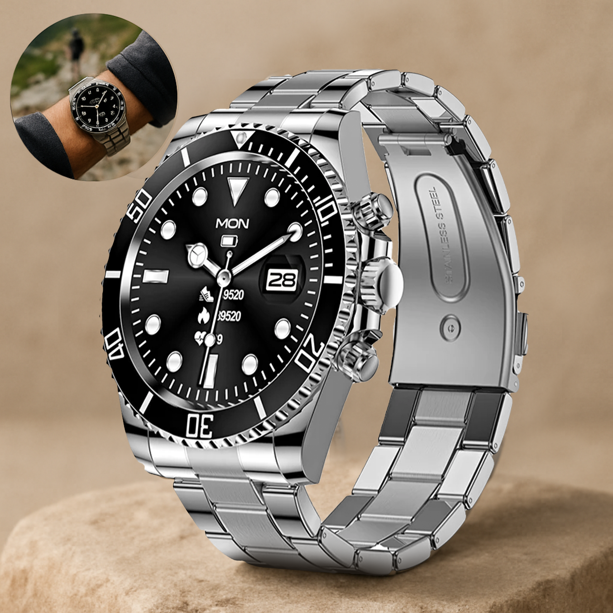 TitanPro – robuste Smartwatch | 10 Tage Akku & IP68 Edelstahlgehäuse | Outdoor Uhr für Handwerker & Sport