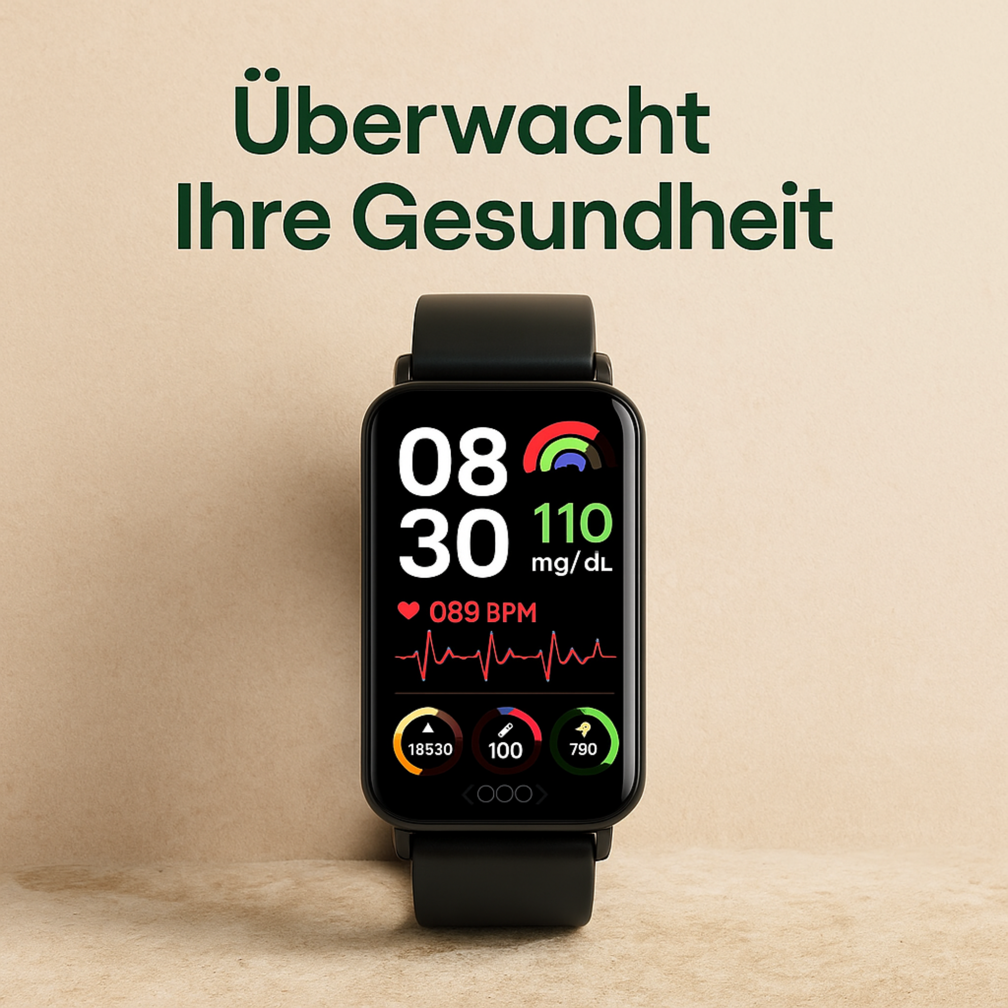 GlucoTrack – Smartwatch zur Glukose- & Blutdruckmessung | Gesundheitsuhr mit Herzfrequenz & IP68 wasserdicht | Ideal für Alltag & Senioren.