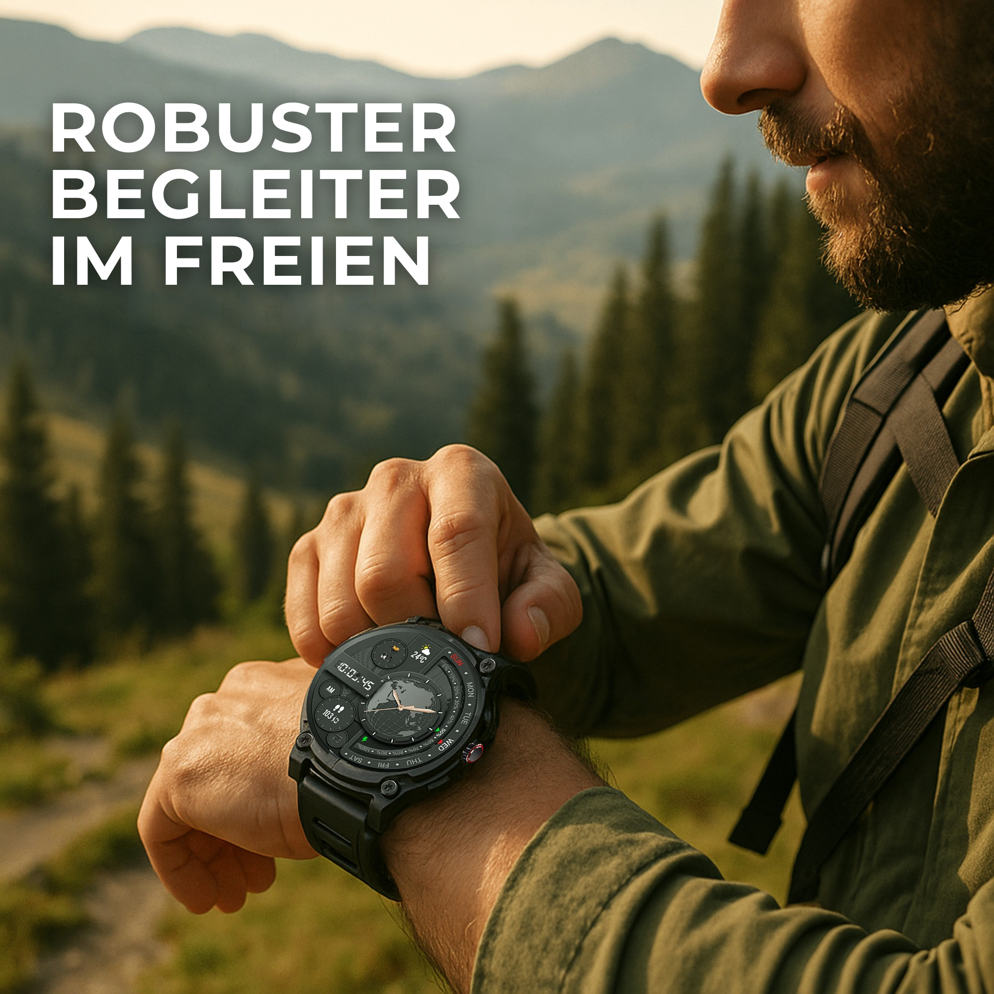 PulseX – Smartwatch robust mit Gesundheitsfunktionen | stoßfest & wasserdicht (IP68) | für Outdoor & Alltag
