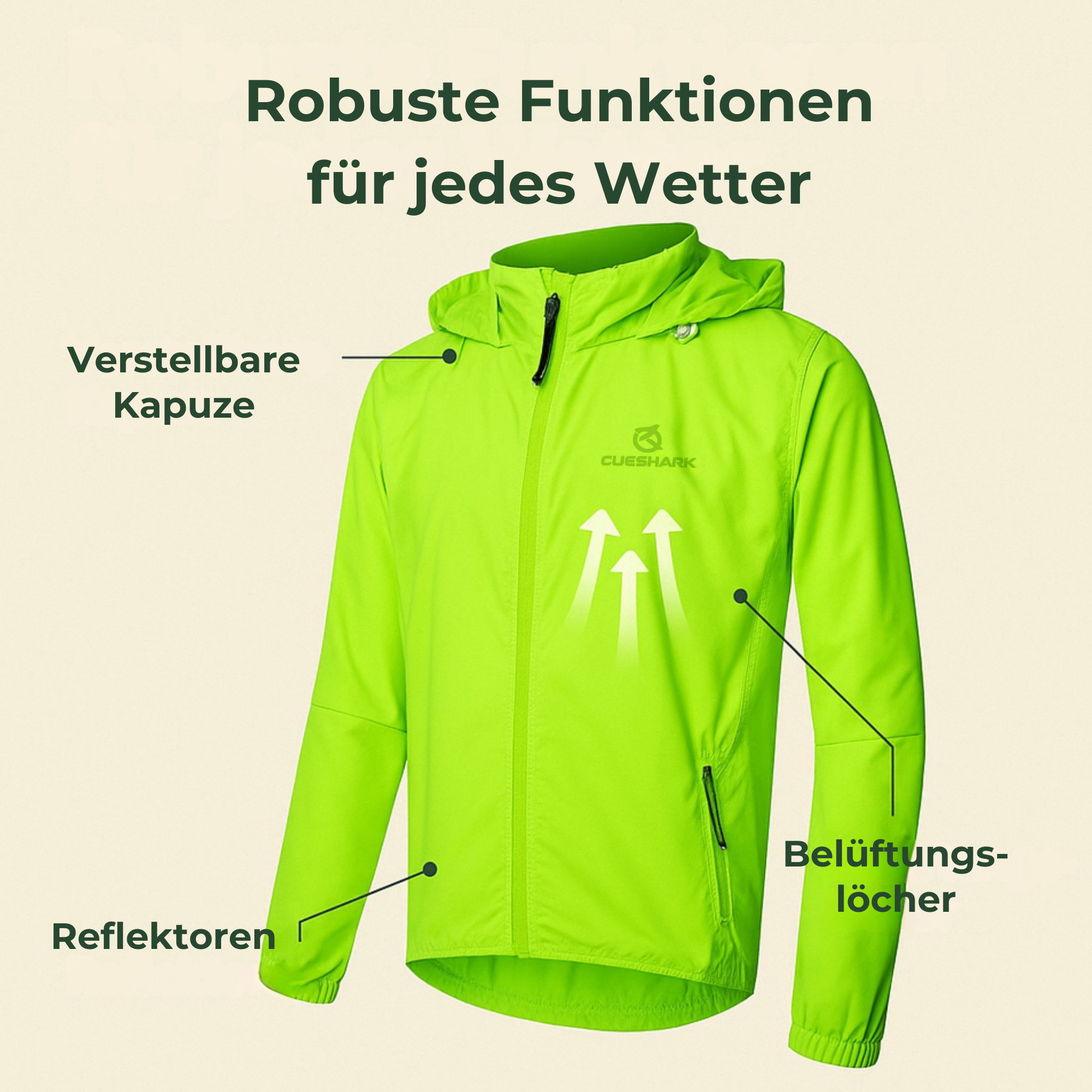AquaShield – Regenjacke wasserdicht | atmungsaktiv mit abnehmbaren Ärmeln | Outdoor & Fahrrad