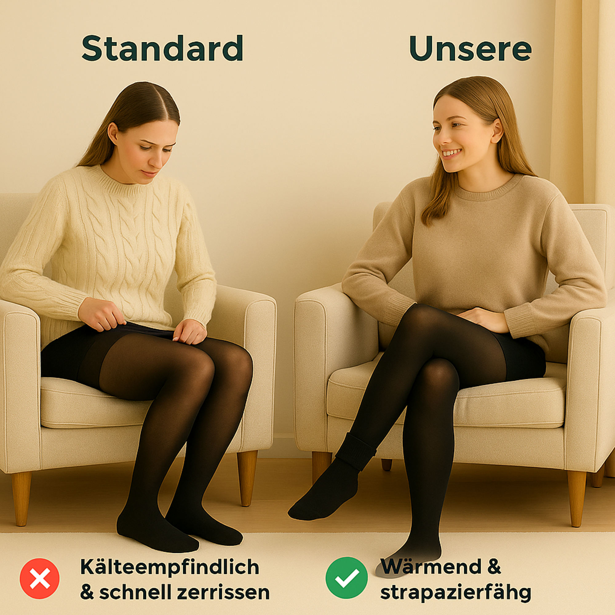 WarmBein – Thermo Strumpfhose | Fleece‑gefüttert 220 g atmungsaktiv | Damen warm unter Kleid & Rock