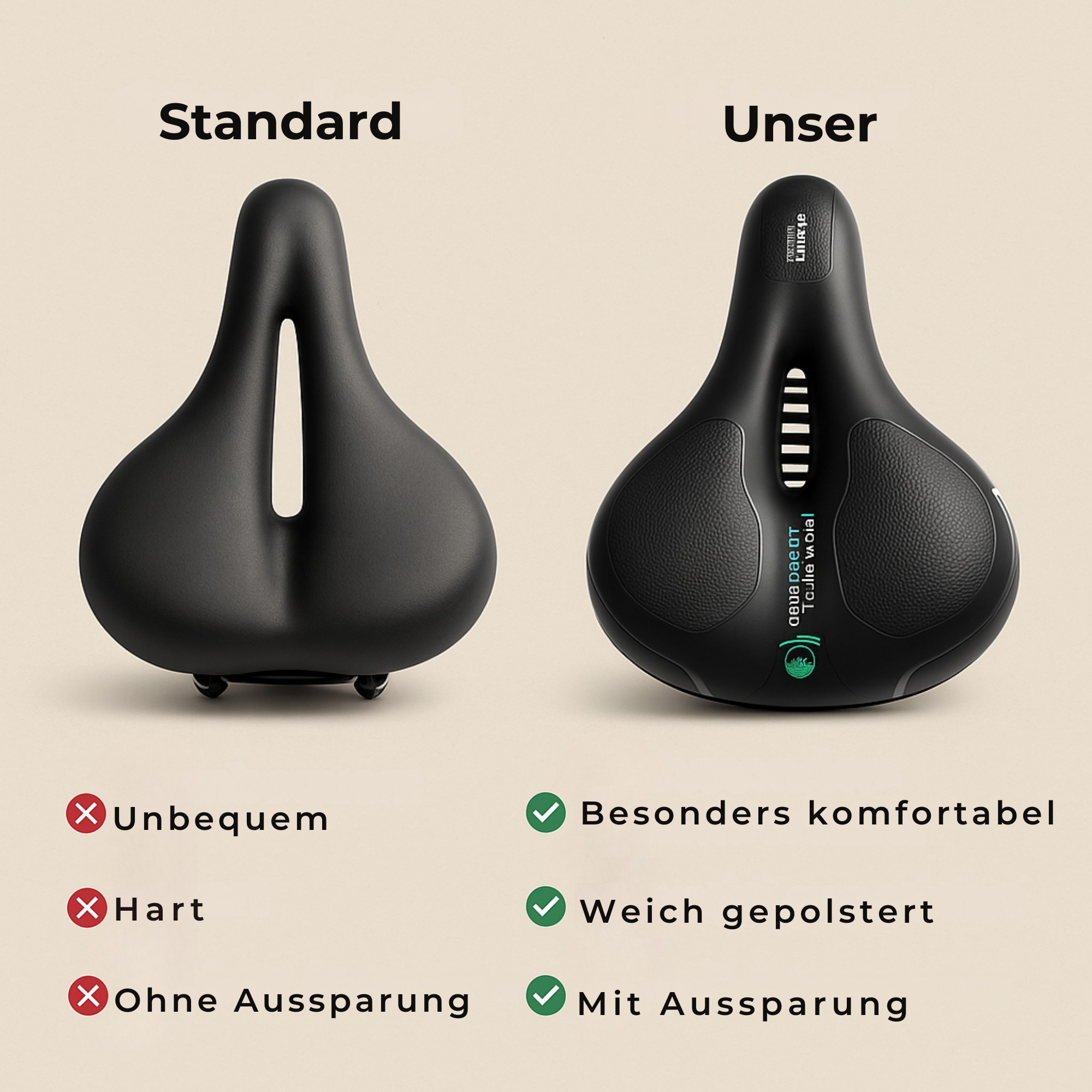 EasyRide – Schmerzfreier Komfort-Radsattel | 5 cm Polsterung wasserfest & atmungsaktiv | Rückenfreundlich für City- & E-Biker