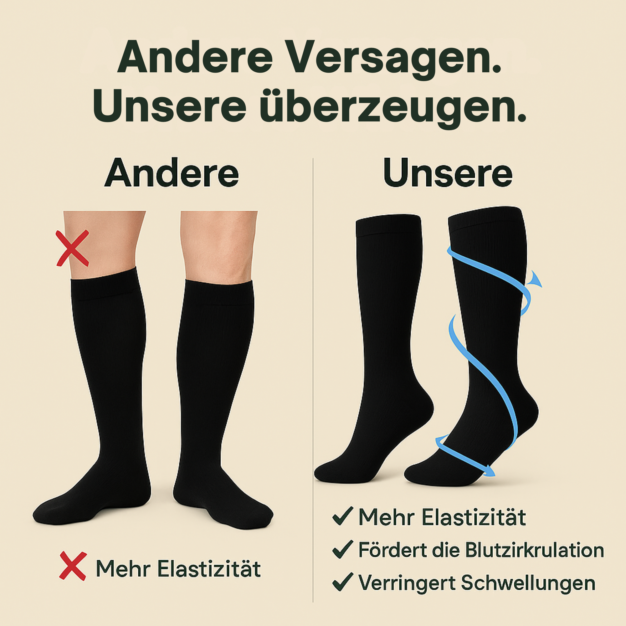 VenoFit – Kompressionssocken gegen Schmerzen | Atmungsaktiv & elastisch | Für Sport, Reisen & lange Arbeitstag