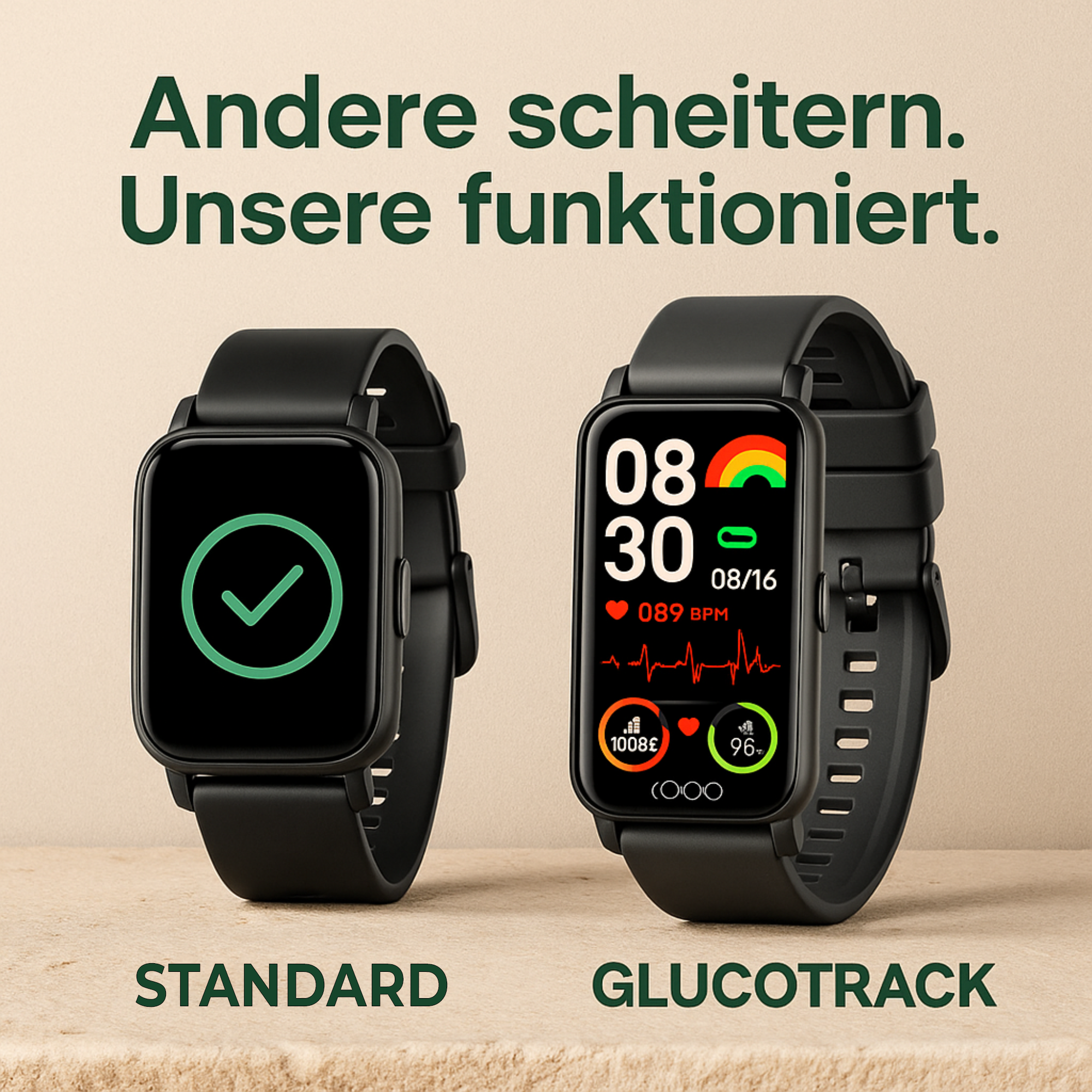 GlucoTrack – Smartwatch zur Glukose- & Blutdruckmessung | Gesundheitsuhr mit Herzfrequenz & IP68 wasserdicht | Ideal für Alltag & Senioren.