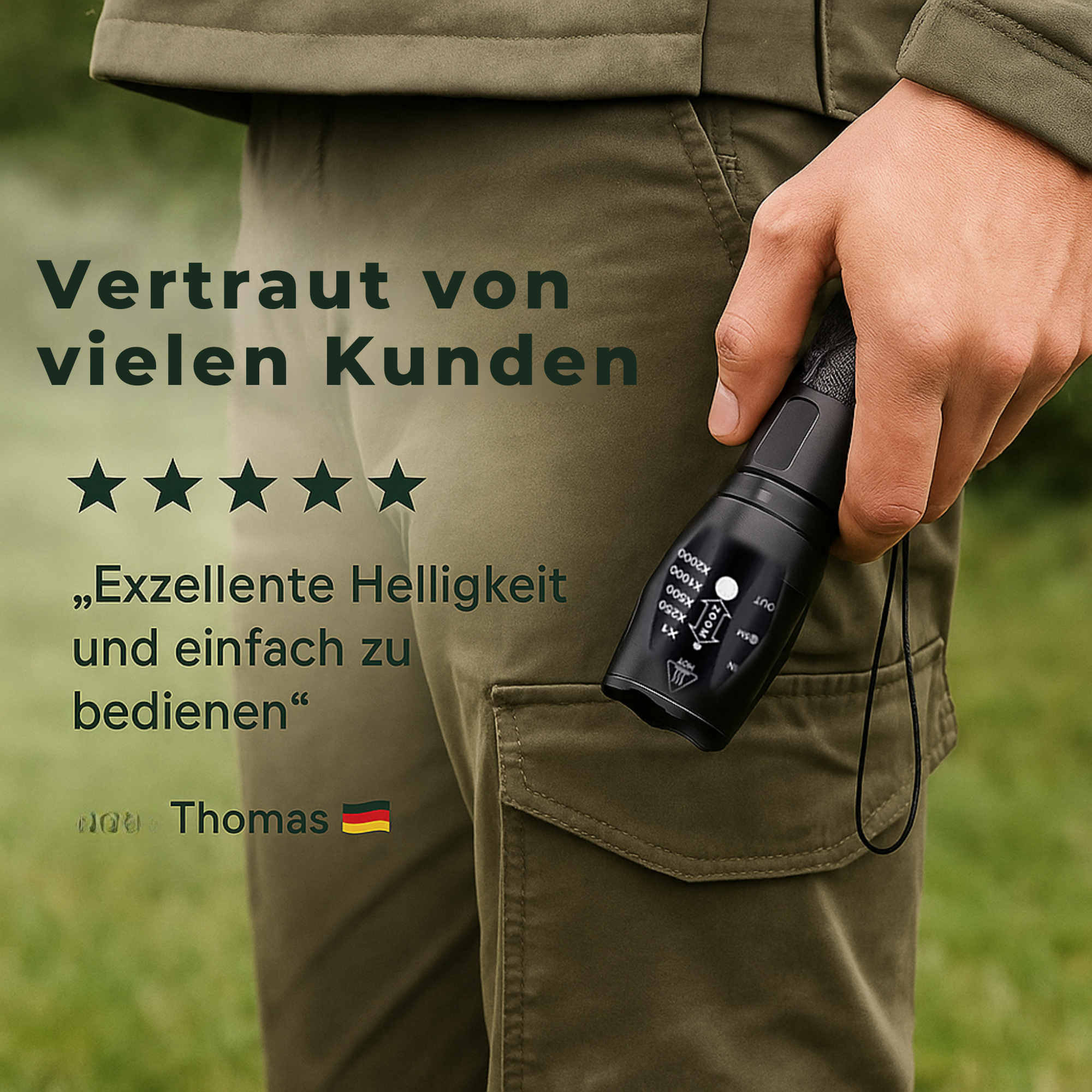 NightCore – Militärische LED Taschenlampe | Ultrahell, Zoom & USB-Aufladung | Für Notfälle, Outdoor & Nachtpatrouillen