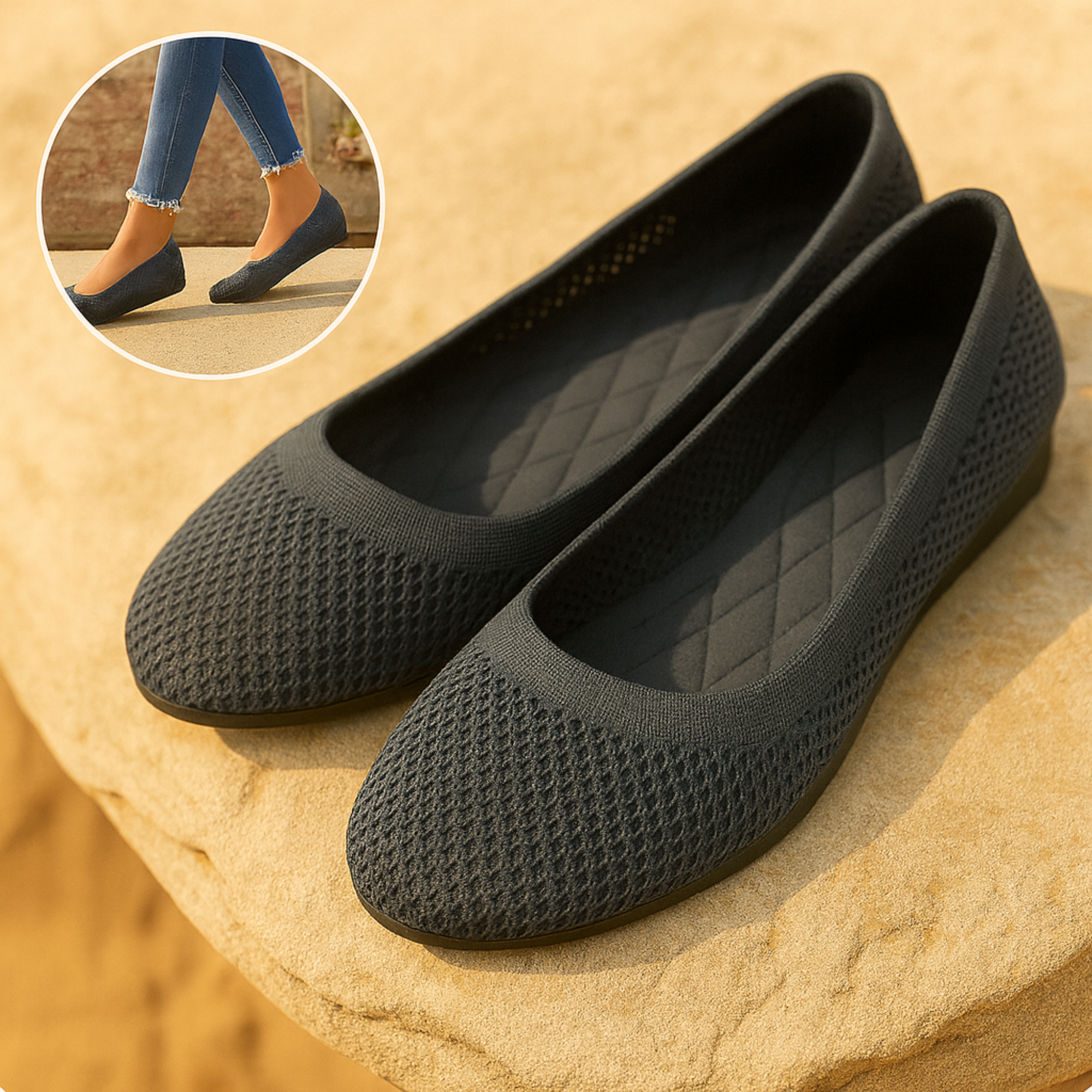 SanaFlex – Ergonomische Barfuß Ballerinas | atmungsaktiv & flexibel | blasenfrei | Damen Komfortschuh für Alltag