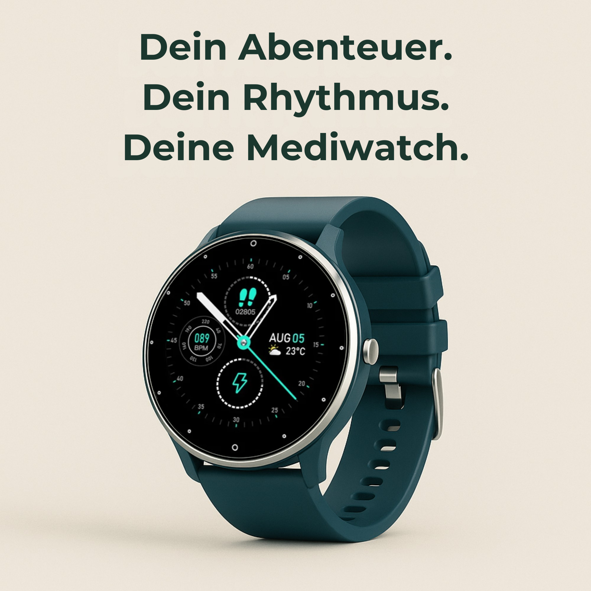 Mediwatch – Smartwatch Blutdruckmessung | Herzfrequenz & Vitaldaten IP67 wasserresistent | für Gesundheit & Sport