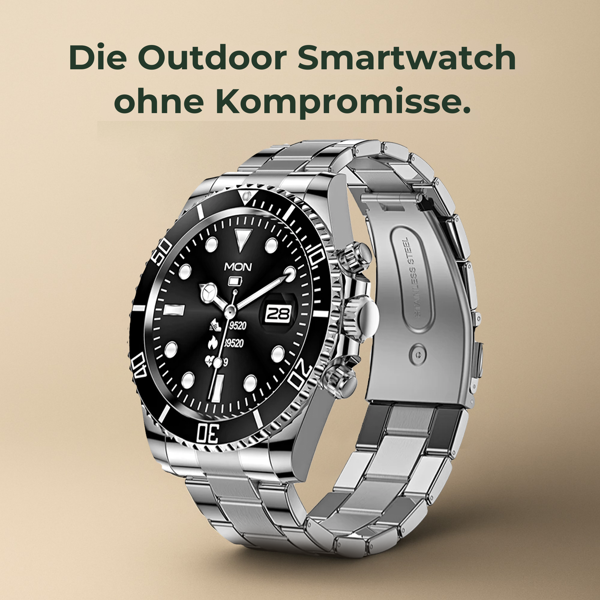 TitanPro – robuste Smartwatch | 10 Tage Akku & IP68 Edelstahlgehäuse | Outdoor Uhr für Handwerker & Sport