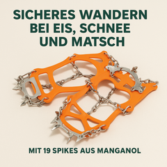 AlpGripp – Grödel Spikes für Schuhe | Rutschfest Manganstahl mit 13 Zacken | Für Wandern & Trekking auf Eis & Schnee.