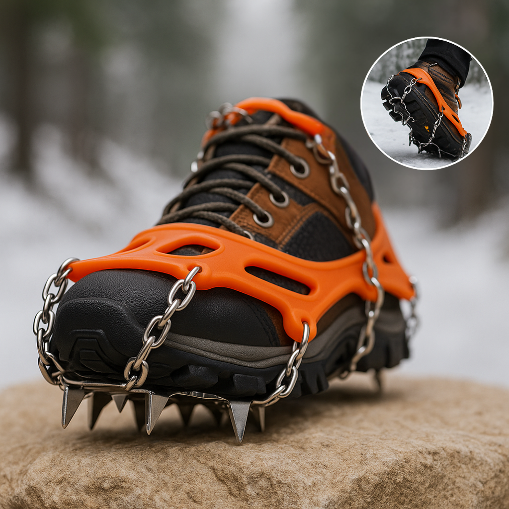 AlpGripp – Grödel Spikes für Schuhe | Rutschfest Manganstahl mit 13 Zacken | Für Wandern & Trekking auf Eis & Schnee.