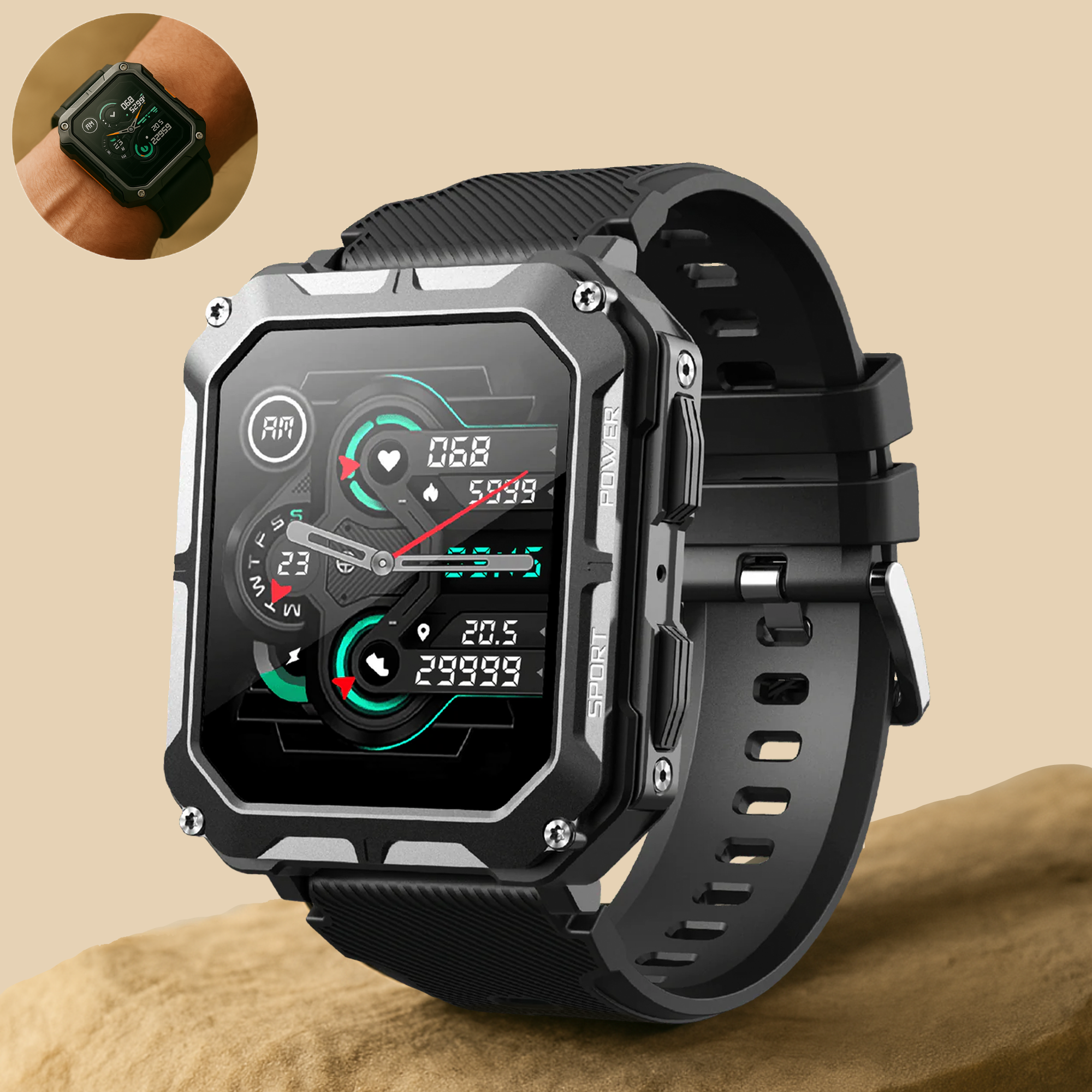 RobuX – Robuste Smartwatch | Stoßfest & IP68 | Langlaufend Akku | Baustelle & Outdoor