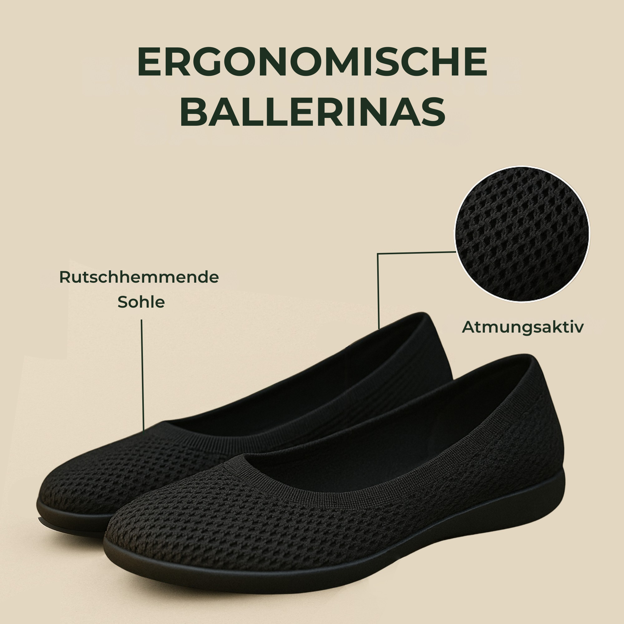 SanaFlex – Ergonomische Barfuß Ballerinas | atmungsaktiv & flexibel | blasenfrei | Damen Komfortschuh für Alltag