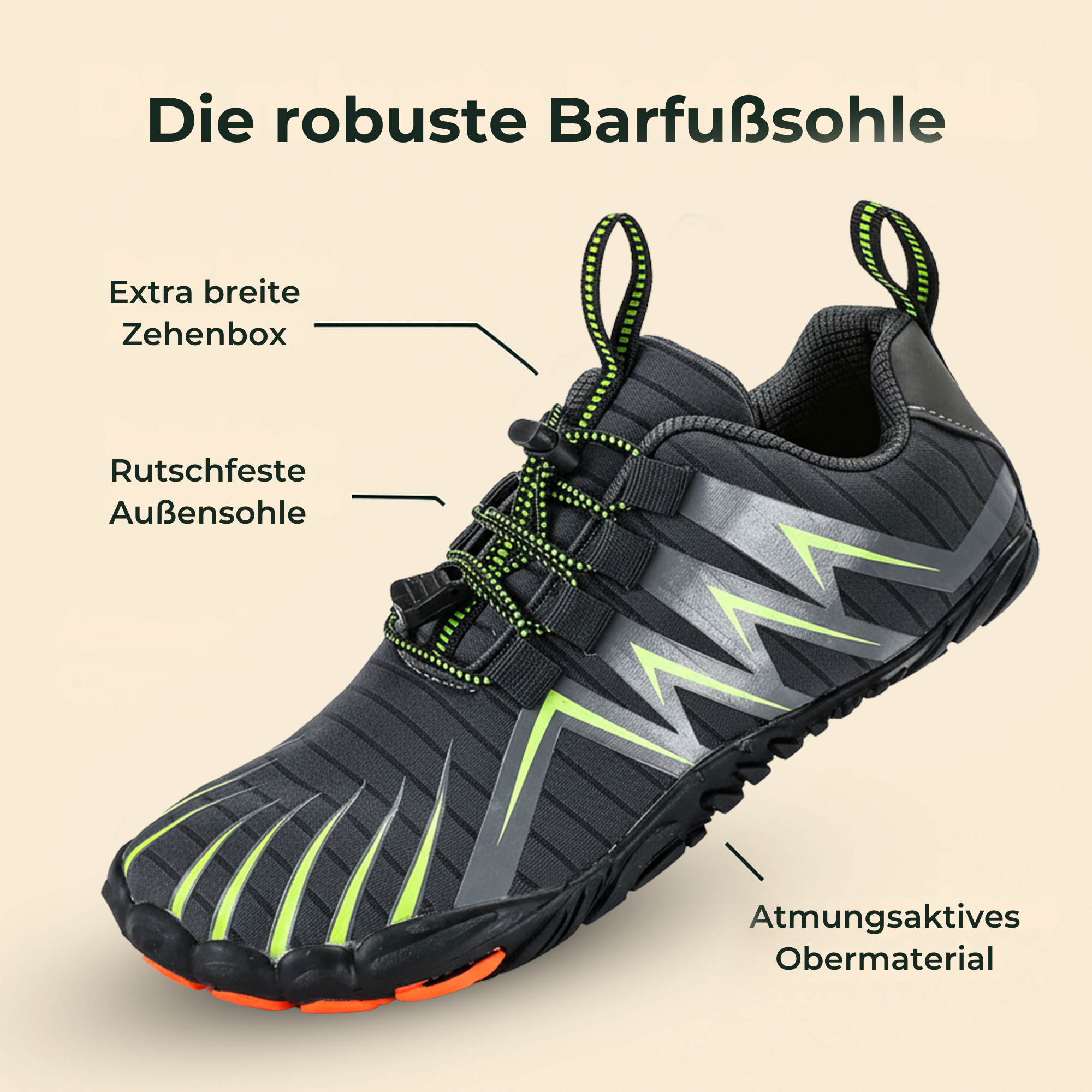 PrimeRun – Barfußschuhe Five-Finger Outdoor Laufschuhe | natürliche Fußmuskulatur stärken rutschfeste Sohle | Trail-Runner