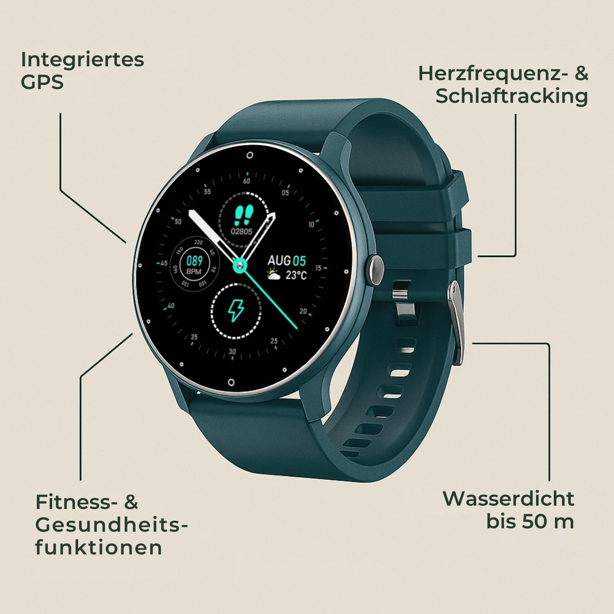 Mediwatch – Smartwatch Blutdruckmessung | Herzfrequenz & Vitaldaten IP67 wasserresistent | für Gesundheit & Sport