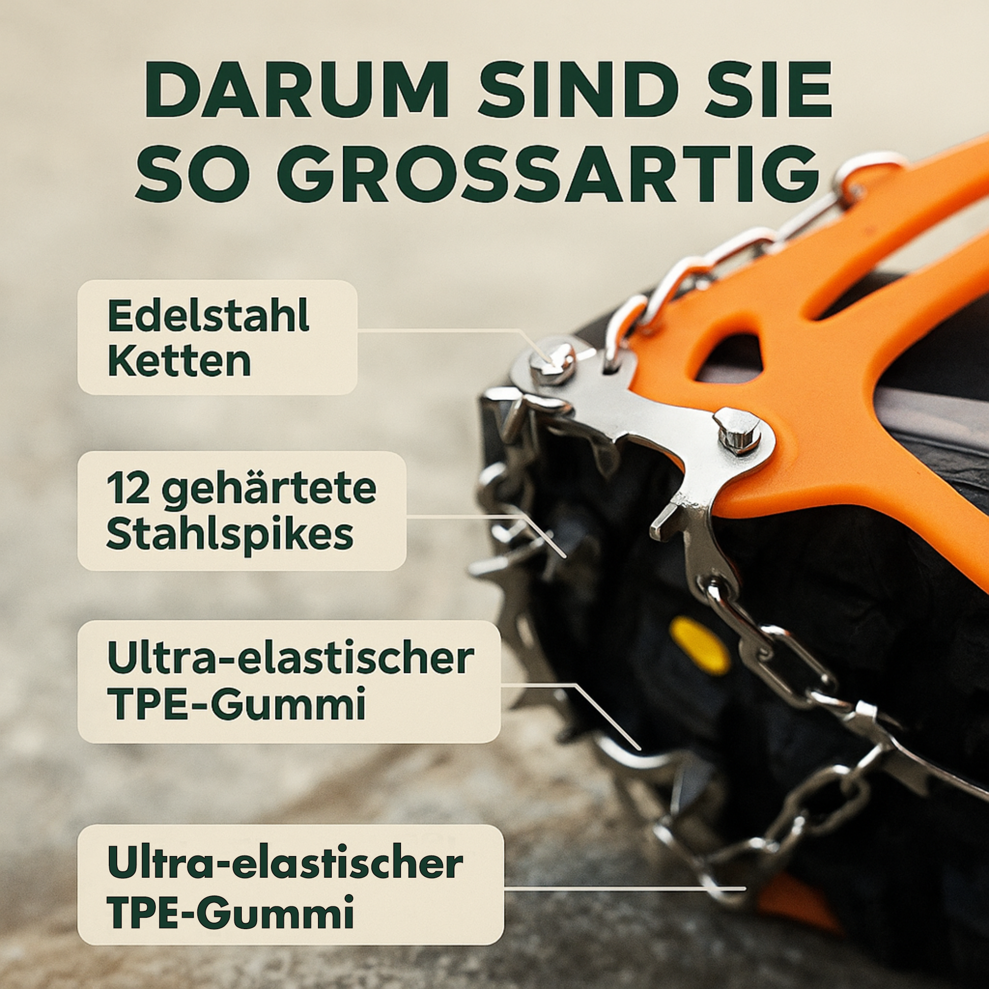 AlpGripp – Grödel Spikes für Schuhe | Rutschfest Manganstahl mit 13 Zacken | Für Wandern & Trekking auf Eis & Schnee.