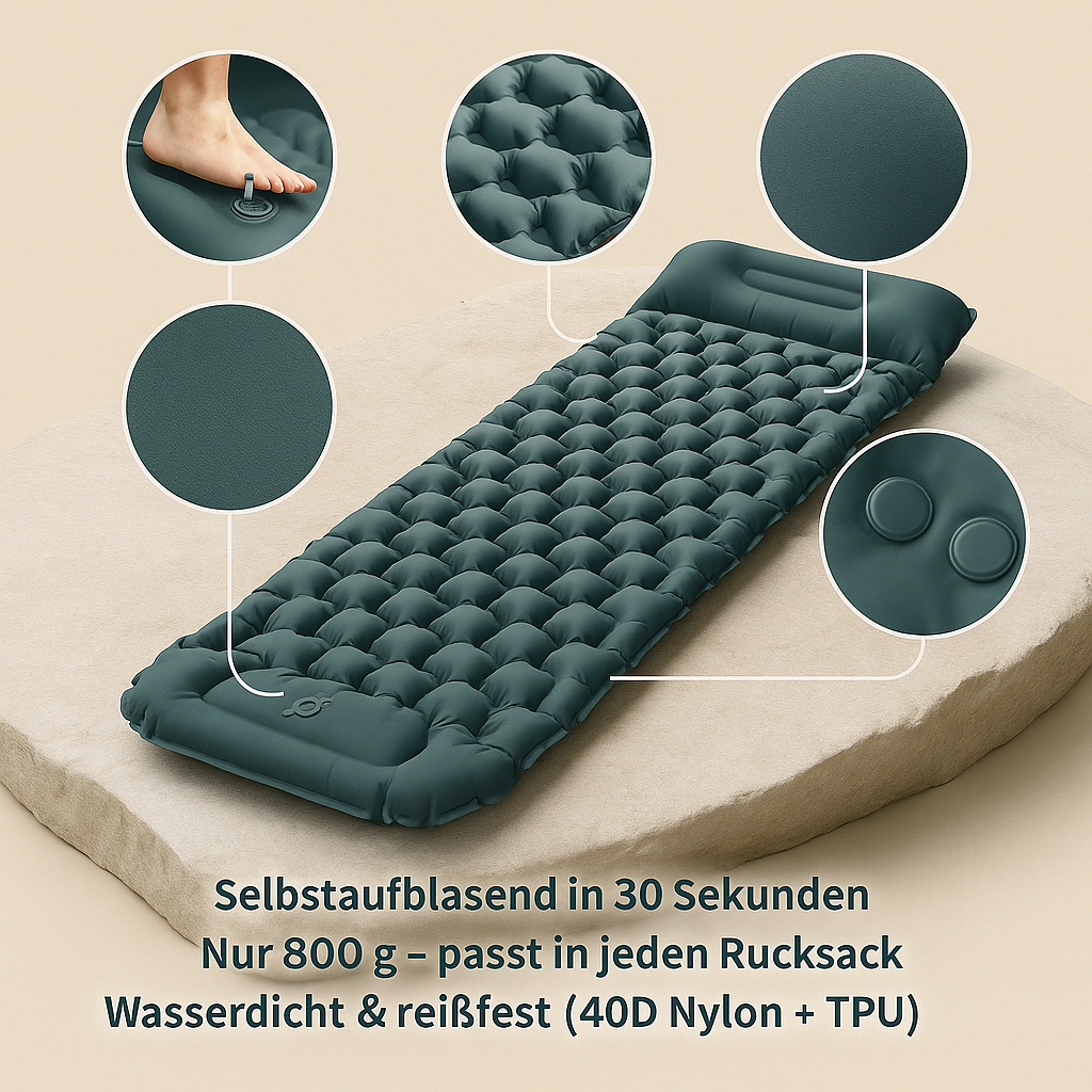 CampLeicht – ultraleichte Isomatte | selbstaufblasbar wasserdicht | Camping & Rucksackreisen.