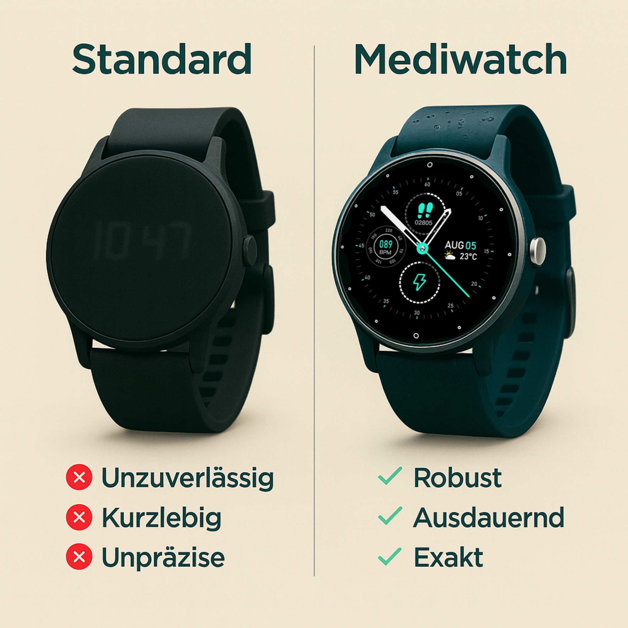 Mediwatch – Smartwatch Blutdruckmessung | Herzfrequenz & Vitaldaten IP67 wasserresistent | für Gesundheit & Sport