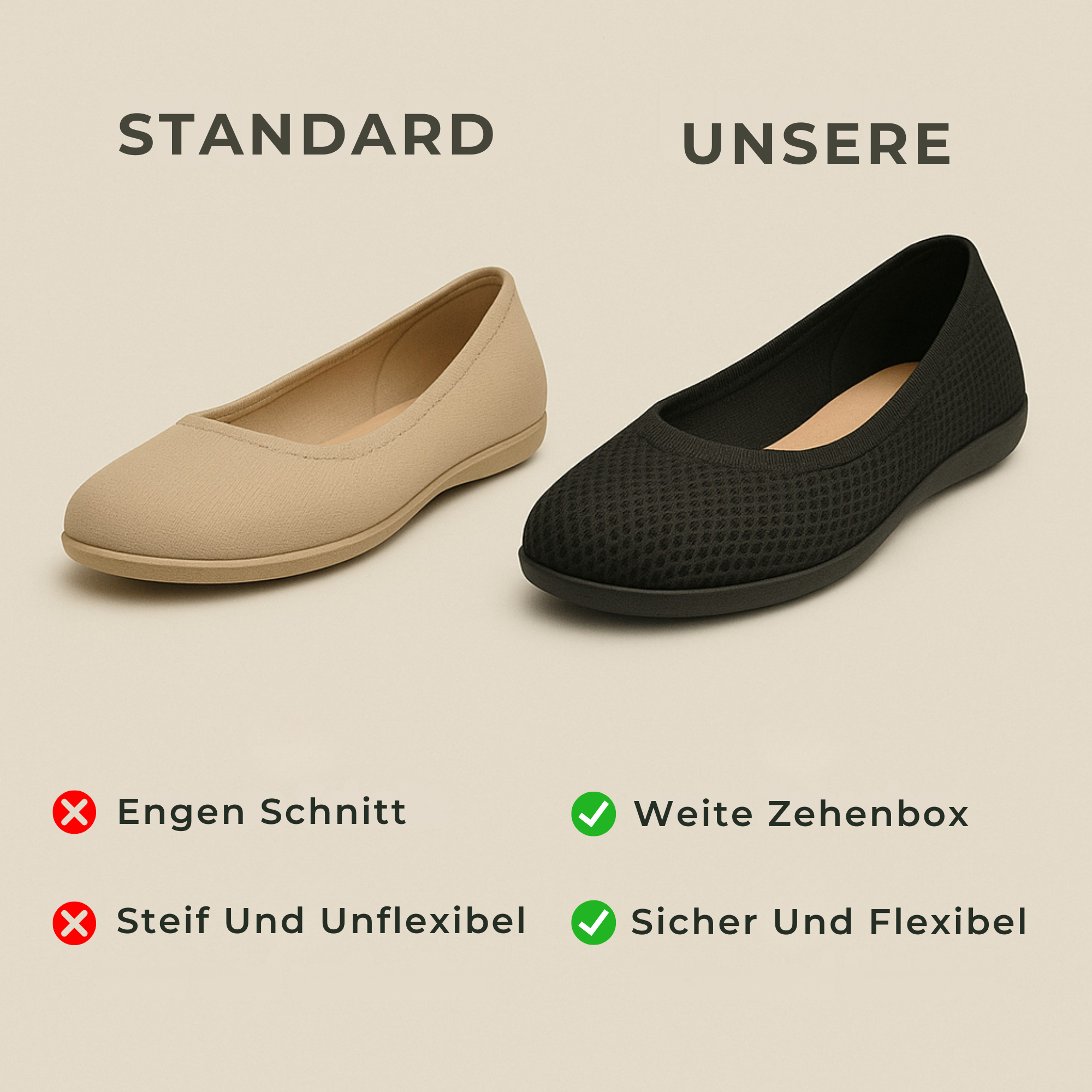 SanaFlex – Ergonomische Barfuß Ballerinas | atmungsaktiv & flexibel | blasenfrei | Damen Komfortschuh für Alltag