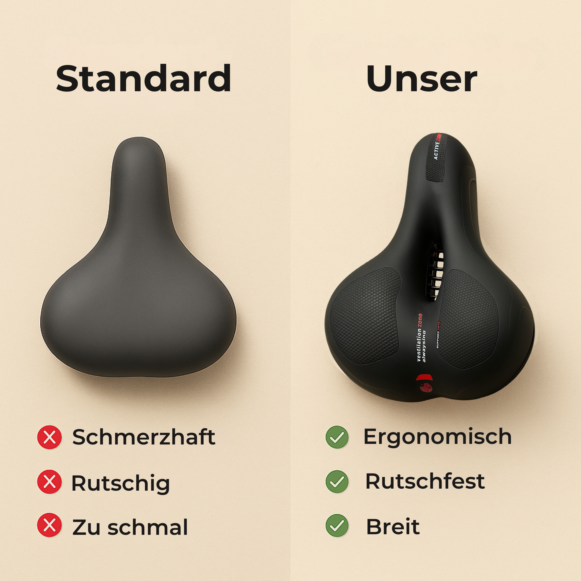 ComfyRide – schmerzfreier Fahrradsattel | Dämpfung & atmungsaktiv | Alltag & lange Touren