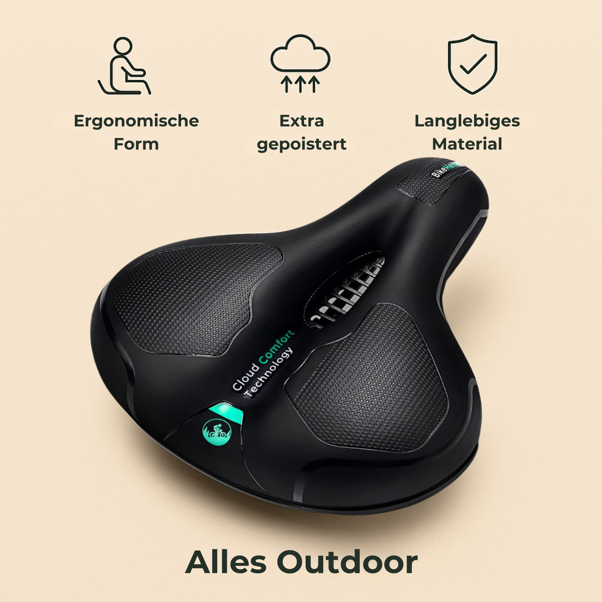 EasyRide – Schmerzfreier Komfort-Radsattel | 5 cm Polsterung wasserfest & atmungsaktiv | Rückenfreundlich für City- & E-Biker