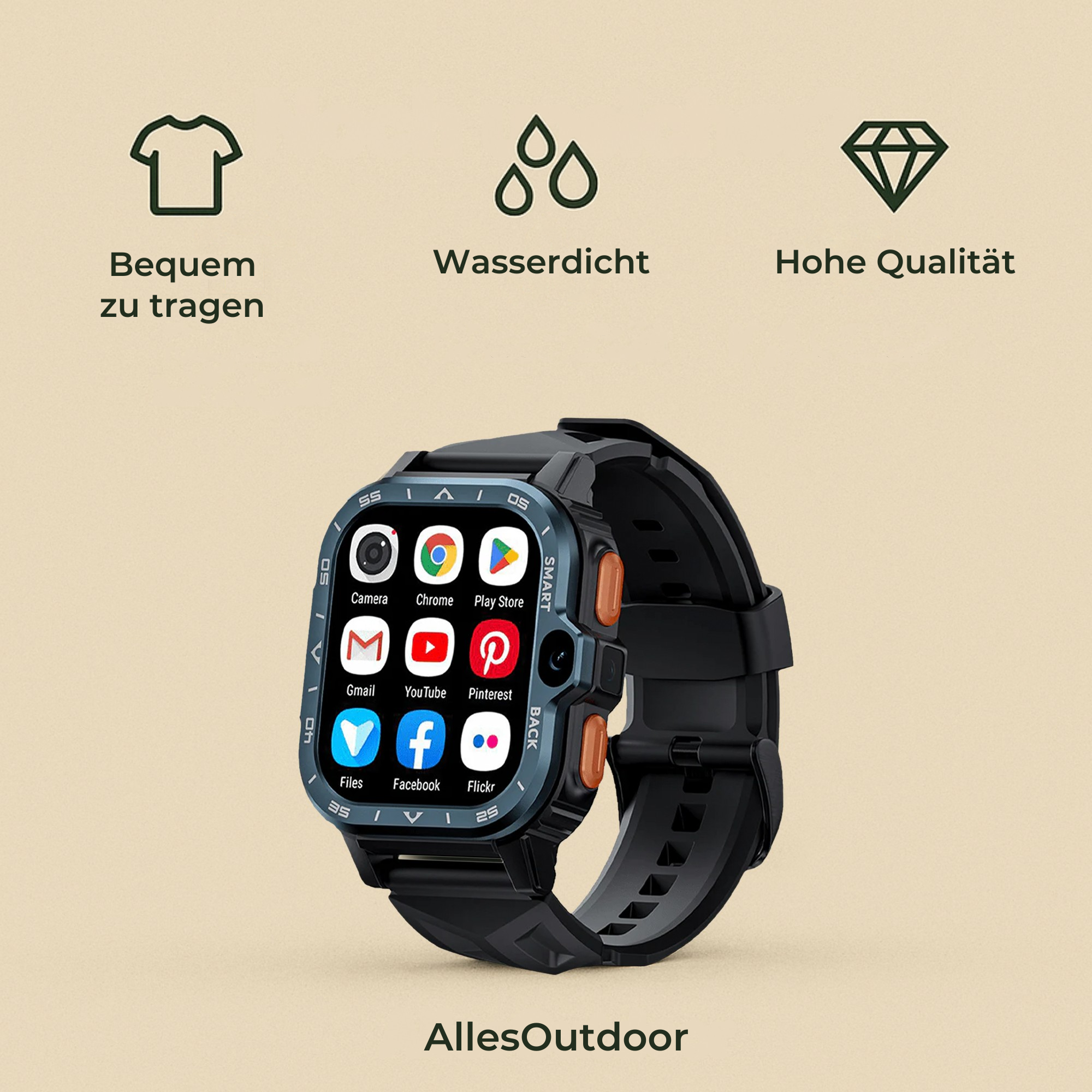 Vextro – SIM Smartwatch | Anruf & Video IP68 stoßfest | Outdoor Arbeit Herren