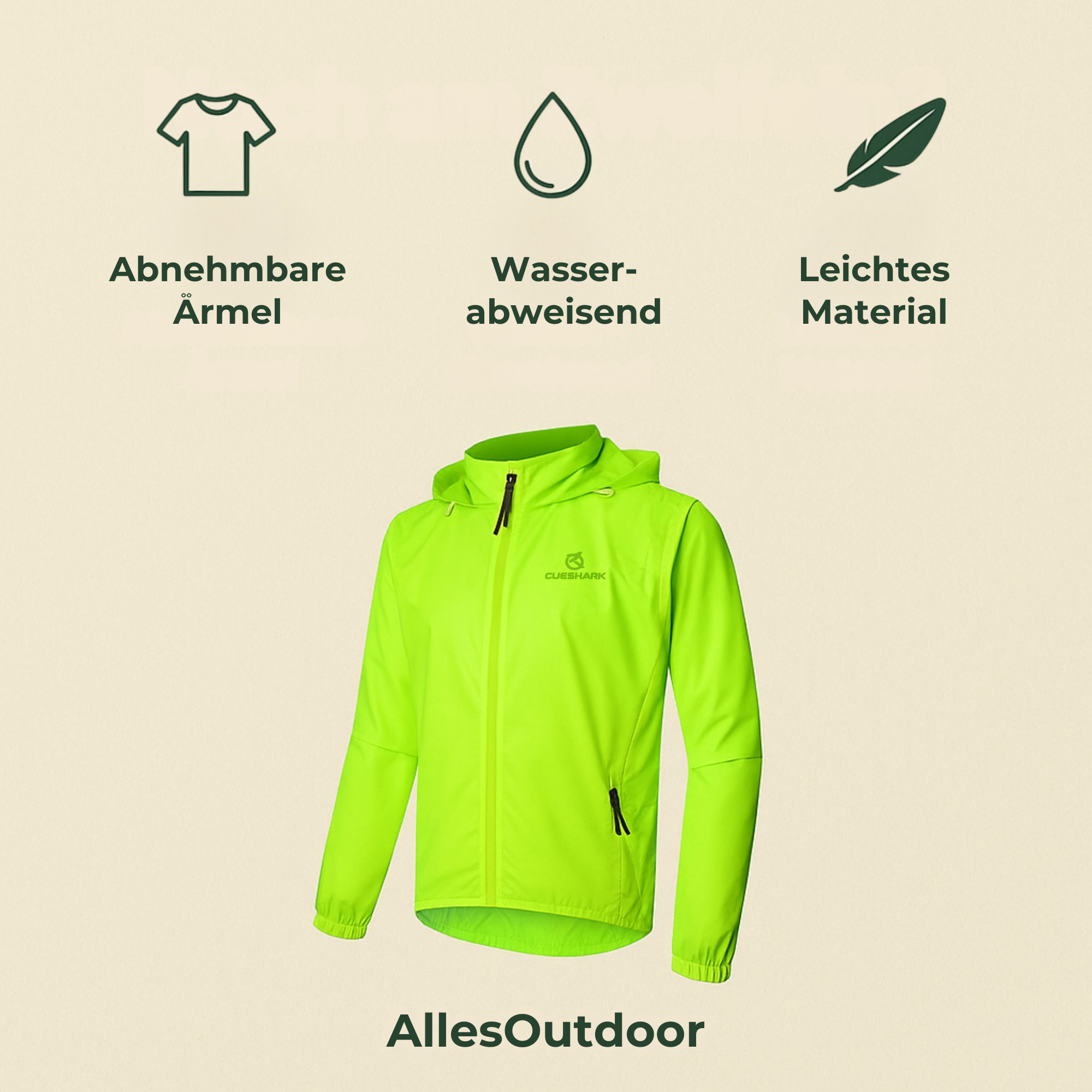 AquaShield – Regenjacke wasserdicht | atmungsaktiv mit abnehmbaren Ärmeln | Outdoor & Fahrrad