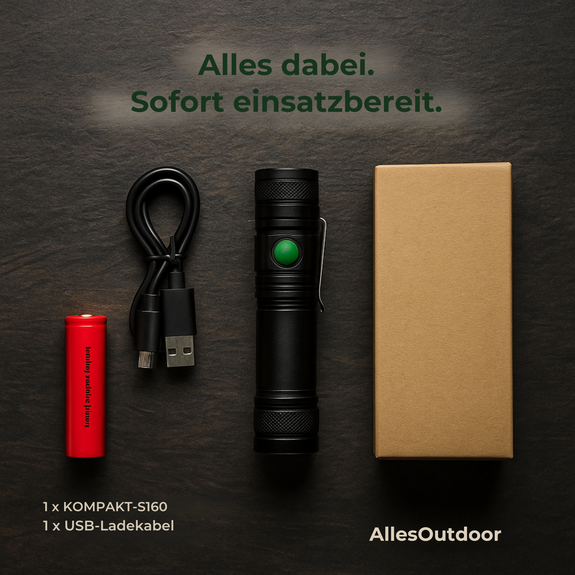 TrekBeam – LED Taschenlampe Outdoor | USB wiederaufladbar IPX6 wasserdicht | Kompakt & leicht für Wandern & Camping